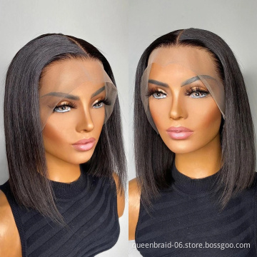 Short Bob Brazilian Straight 13x4 Lace Front Human Hair Wigs For Black Women Pre Pluck With Baby Hair 4x4 Closure Wig Remy